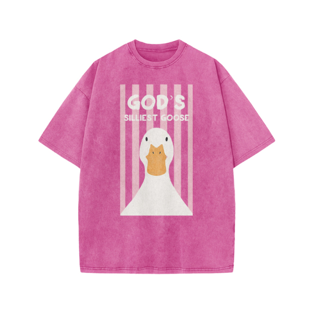 GOD'S SILLIEST GOOSE Print Acid Washed T-shirt - Pink - US20-22(3XL) - image 8