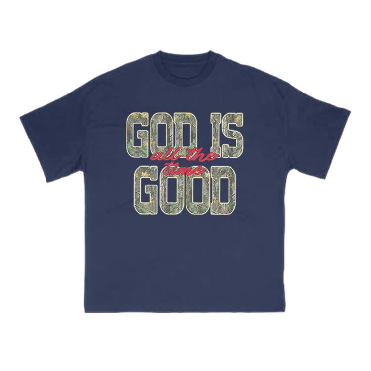 God Is Good Camo All The Time Print T-shirt - Navy Blue - US16-18(2XL) - image 8