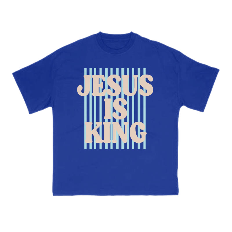 Unisex 100% Cotton Jesus Is King Stripes Print T-shirt - Blue - US16-18(2XL) - image 6
