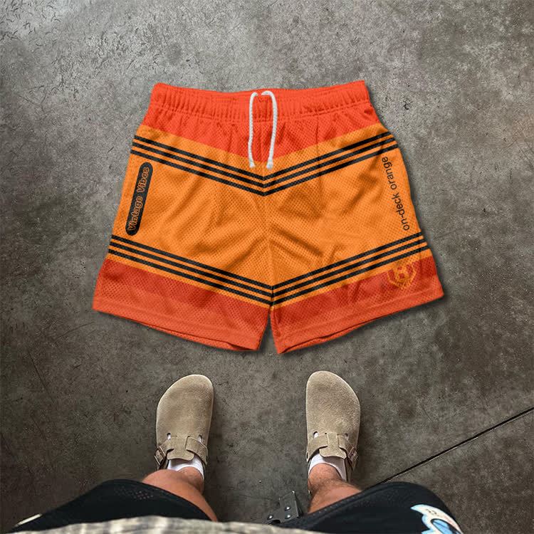 Colorblock Street Mesh Drawstring Shorts - Orange - 5XL - image 6