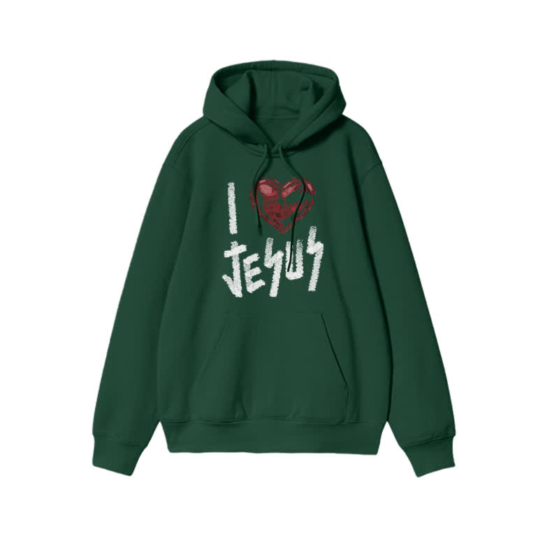 Unisex I Love Jesus Print Hoodie - Green - 2XL - image 7