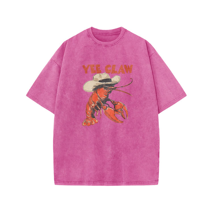 Vintage Yee Claw Lobster Print Acid Washed T-shirt - Pink - US20-22(3XL) - image 9