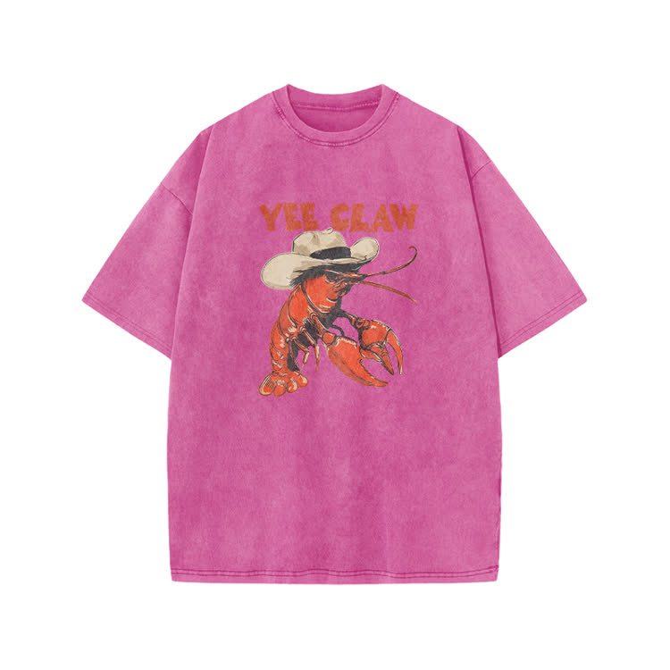 Vintage Yee Claw Lobster Print Acid Washed T-shirt - Pink - US20-22(3XL) - image 9