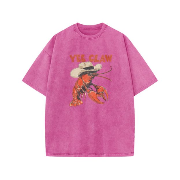 Vintage Yee Claw Lobster Print Acid Washed T-shirt - Pink - US20-22(3XL) - image 9