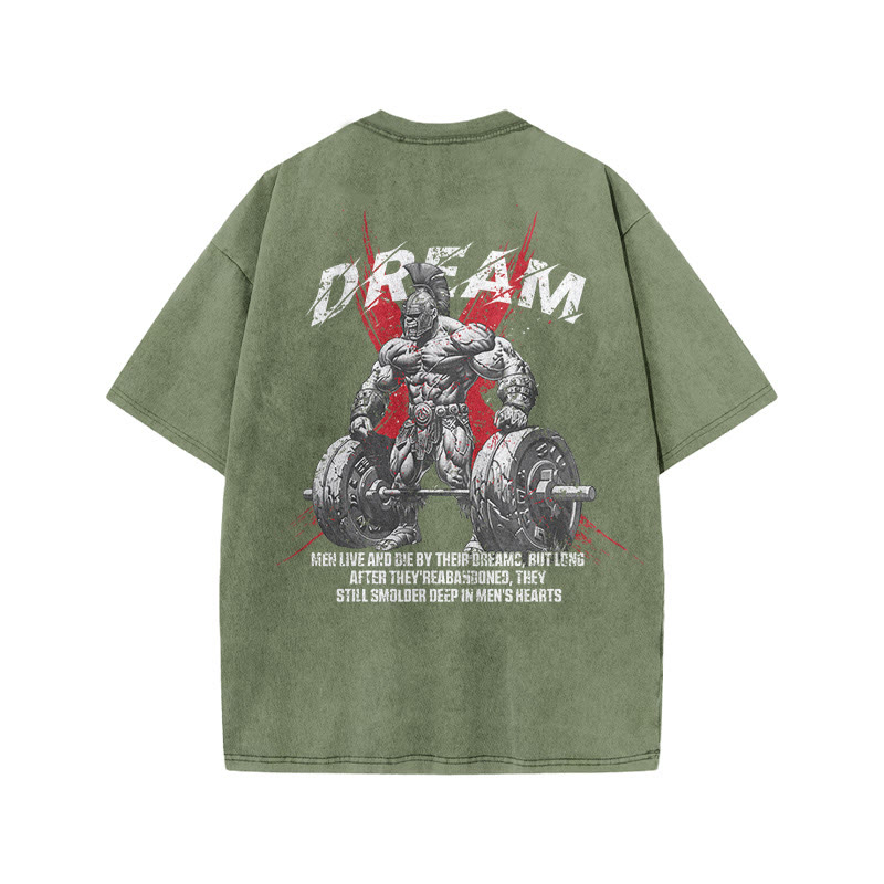 100% Cotton DREAM Gym Print Acid Washed T-shirt - Army Green - US20-22(3XL) - image 6
