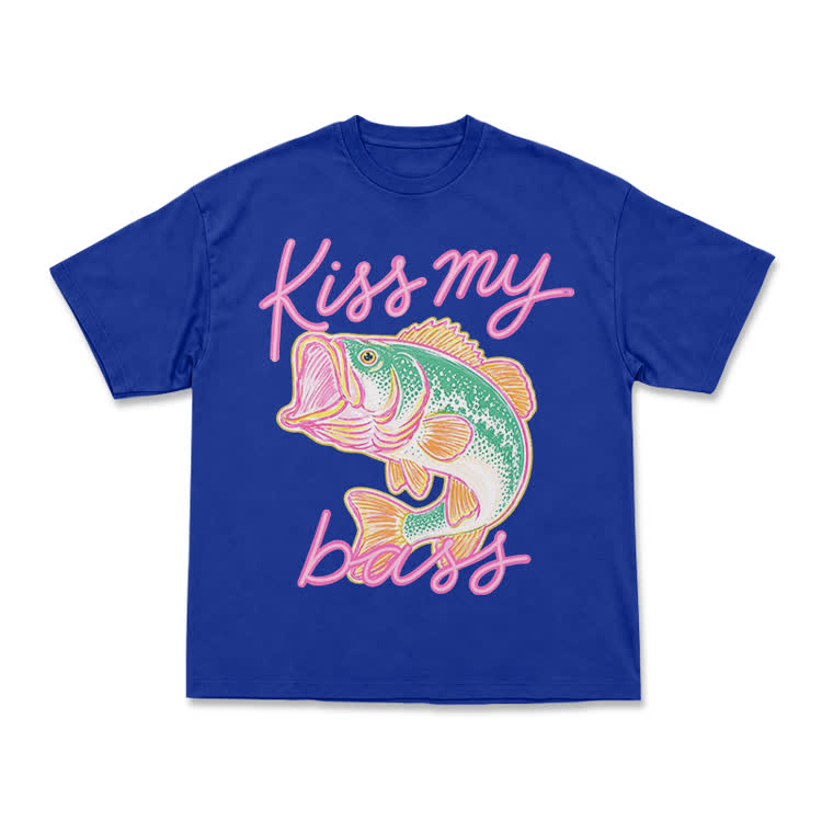 Casual Kiss My Bass Fish Graphic T-Shirt - Blue - US16-18(2XL) - image 11