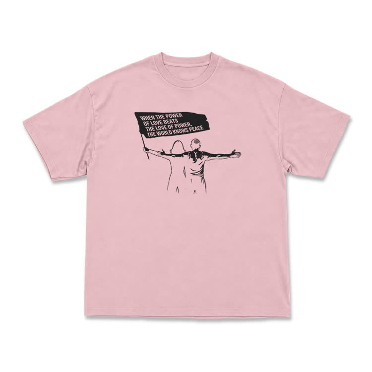 When Love Overcomes Power Print Casual T-Shirt - Pink - US16-18(2XL) - image 15