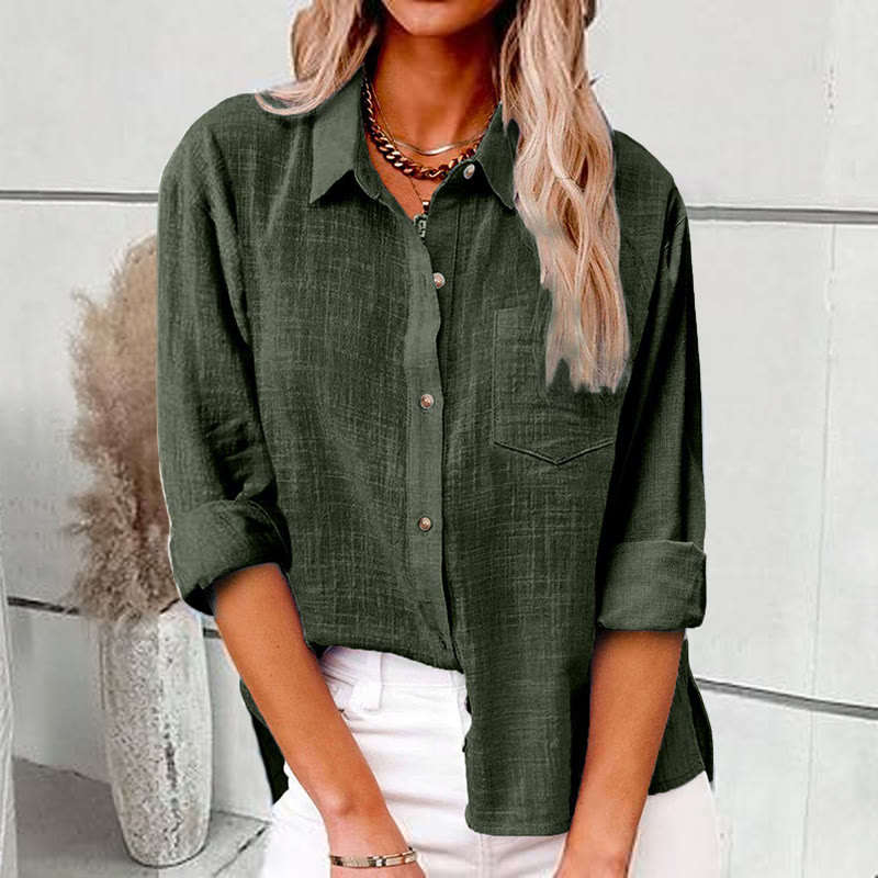 Casual Pocket Slit Long Sleeve Shirt - Green - 5XL - image 6