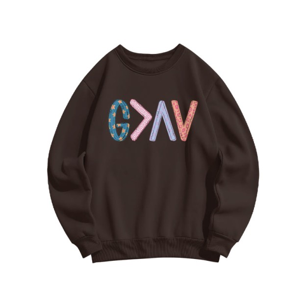 God Is Greater Than The Highs And Lows Print Sweatshirt - Coffee - US16-18(2XL) - image 5