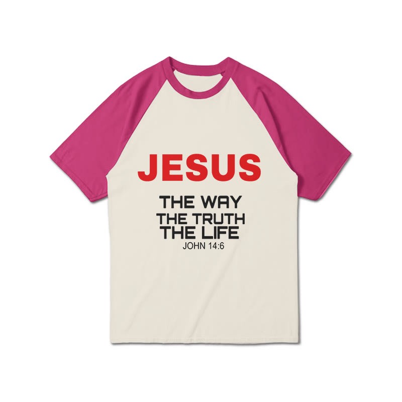 Jesus The Way The Truth The Life Print Raglan Sleeve T-shirt - Rose - 3XL - image 6