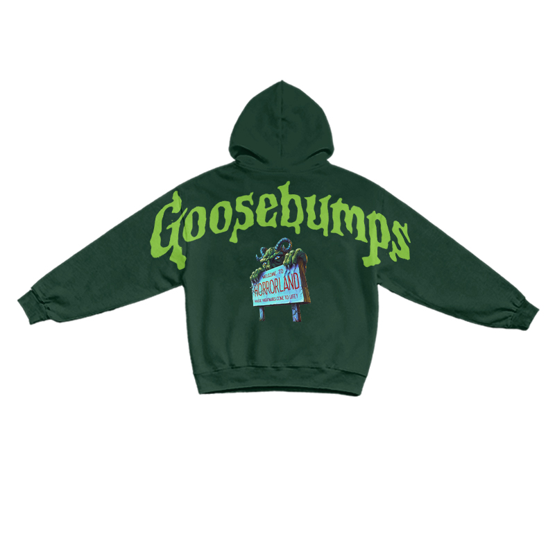 Retro Goosebumps Horrorland Back Print Long Sleeve Hoodie - Dark Green - US16-18(2XL) - image 5