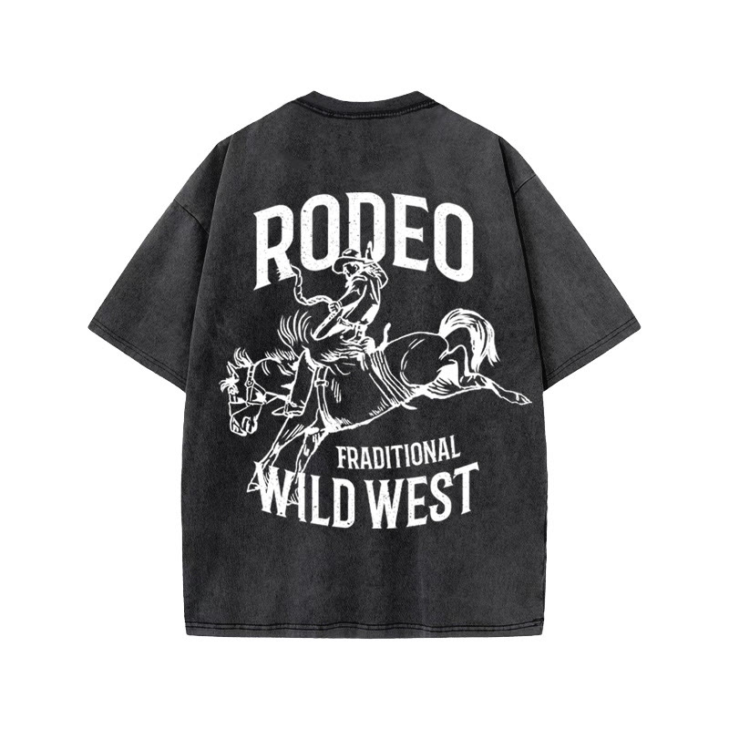 Unisex 100% Cotton RODEO Print Acid Washed T-shirt