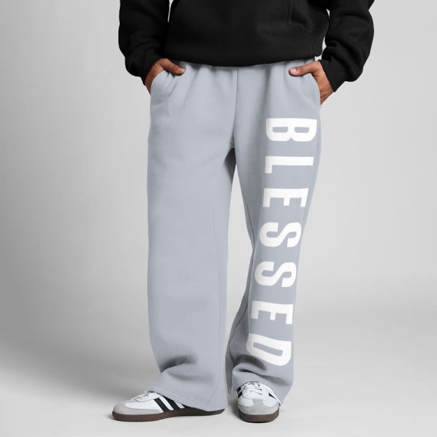 Blessed Print Straight-leg Sweatpants - Grey - 5XL - image 5