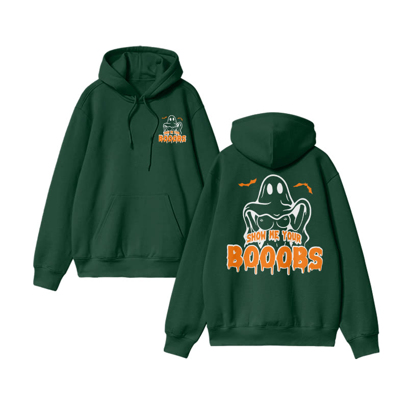 Unisex Show Me Your Booobs Funny Halloween Print Hoodie - Dark Green - US16-18(2XL) - image 7