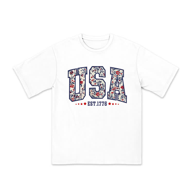 Boho Floral USA 1776 Print T-shirt - White - US20-22(3XL) - image 4