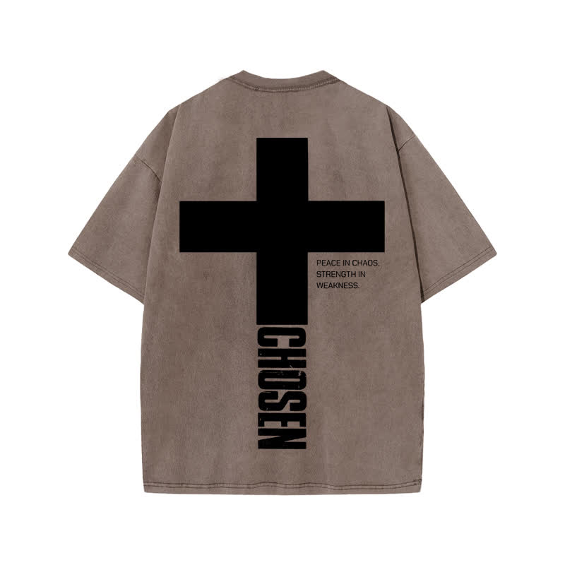 Unisex 100% Cotton Jesus Chosen Print Acid Washed T-shirt - Coffee - US20-22(3XL) - image 3