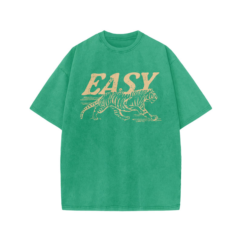 Unisex 100% Cotton Easy Tiger Print Acid Washed T-shirt