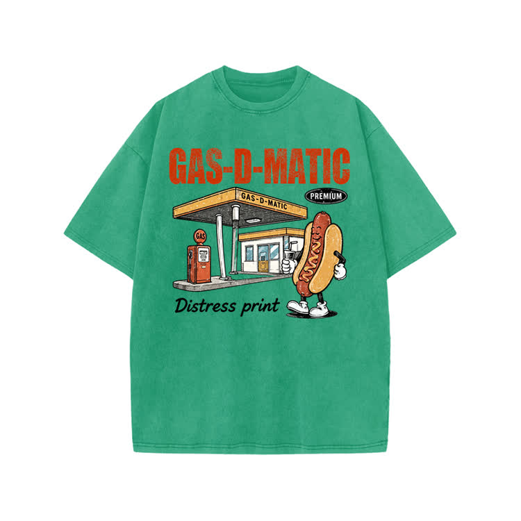 Vintage Gas-D-Matic Distressed Graphic Print Acid Washed T-shirt - Green - US20-22(3XL) - image 7