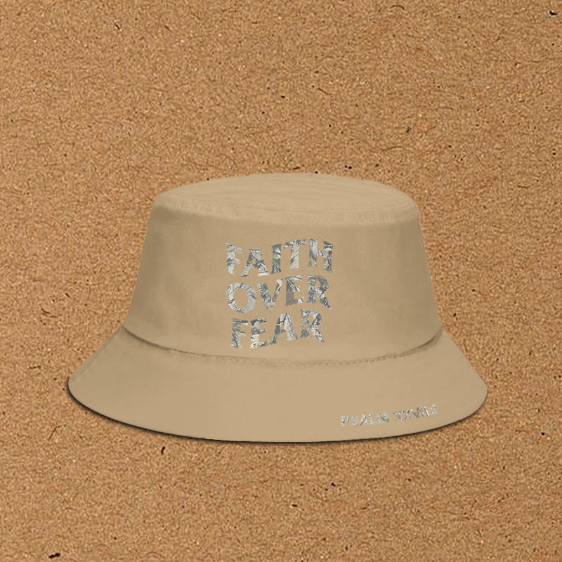 Dead Leaves Camouflage Faith Over Fear Print Bucket Hat - Khaki - XL(62cm) - image 4