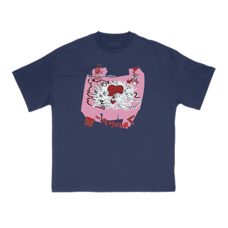 Casual Amour Graphic Crew Neck Short Sleeve T Shirt - Navy Blue - US16-18(2XL) - image 8