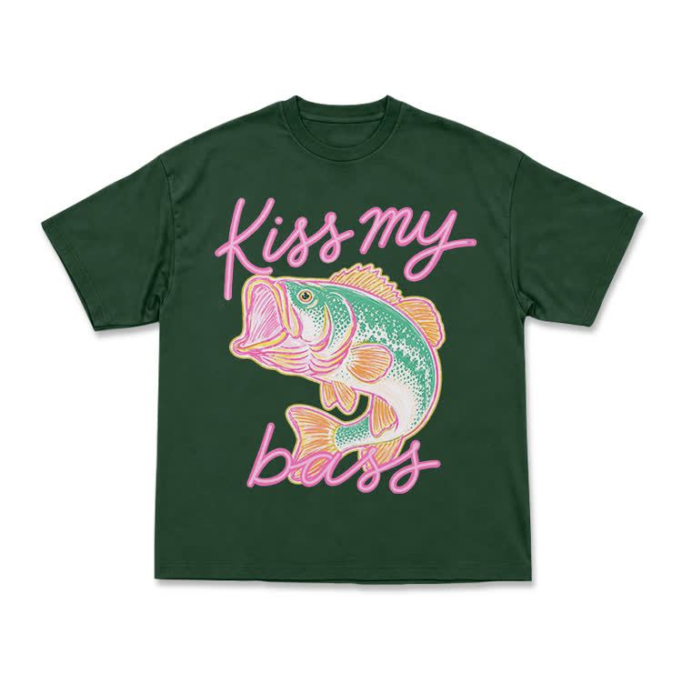 Casual Kiss My Bass Fish Graphic T-Shirt - Green - US16-18(2XL) - image 13