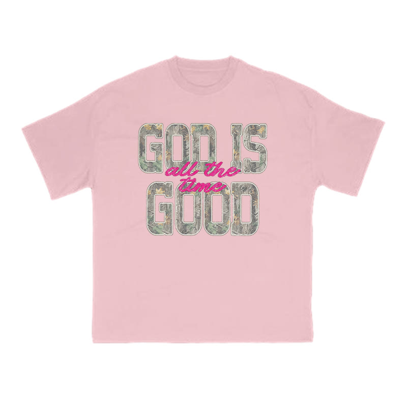 God Is Good All The Time Camouflage Print T-shirt - Pink - US16-18(2XL) - image 7