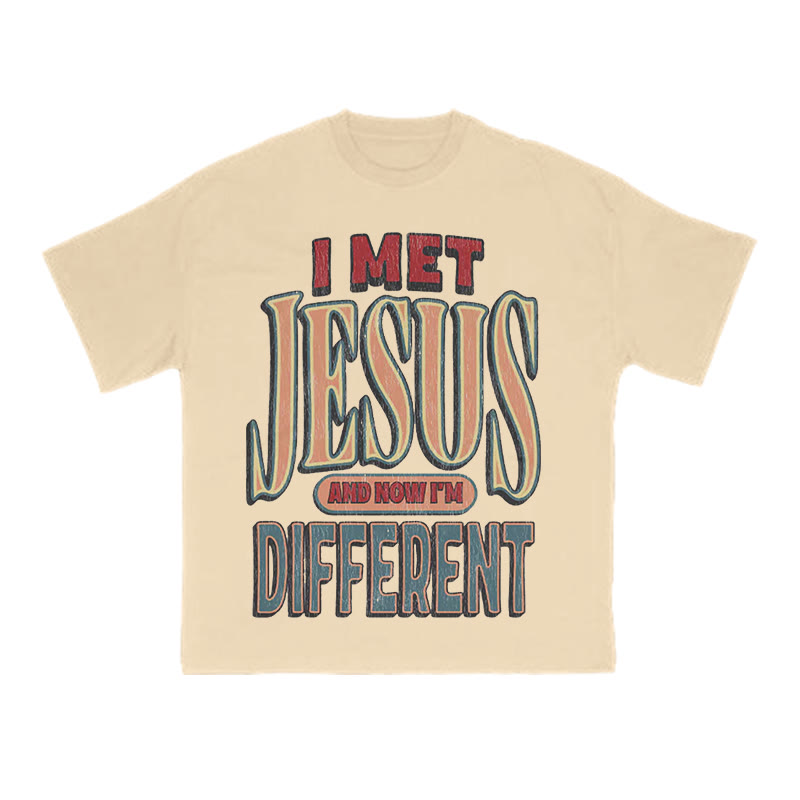 Unisex I Met Jesus And Now I'm Different Print T-shirt - Apricot - US16-18(2XL) - image 9