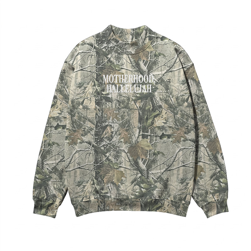 Vintage Camo MOTHERHOOD HALLELUJAH Print Mock Neck Sweatshirt - Khaki - 3XL - image 3