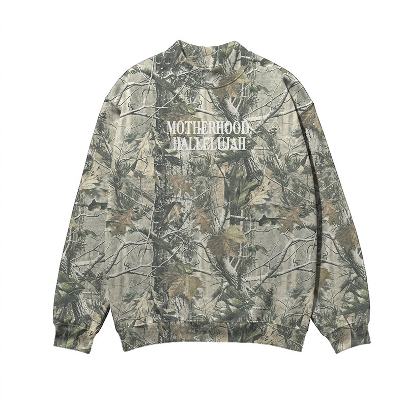 Vintage Camo MOTHERHOOD HALLELUJAH Print Mock Neck Sweatshirt - Khaki - 3XL - image 3
