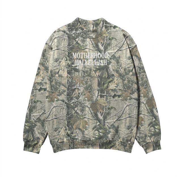 Vintage Camo MOTHERHOOD HALLELUJAH Print Mock Neck Sweatshirt - Khaki - 3XL - image 3