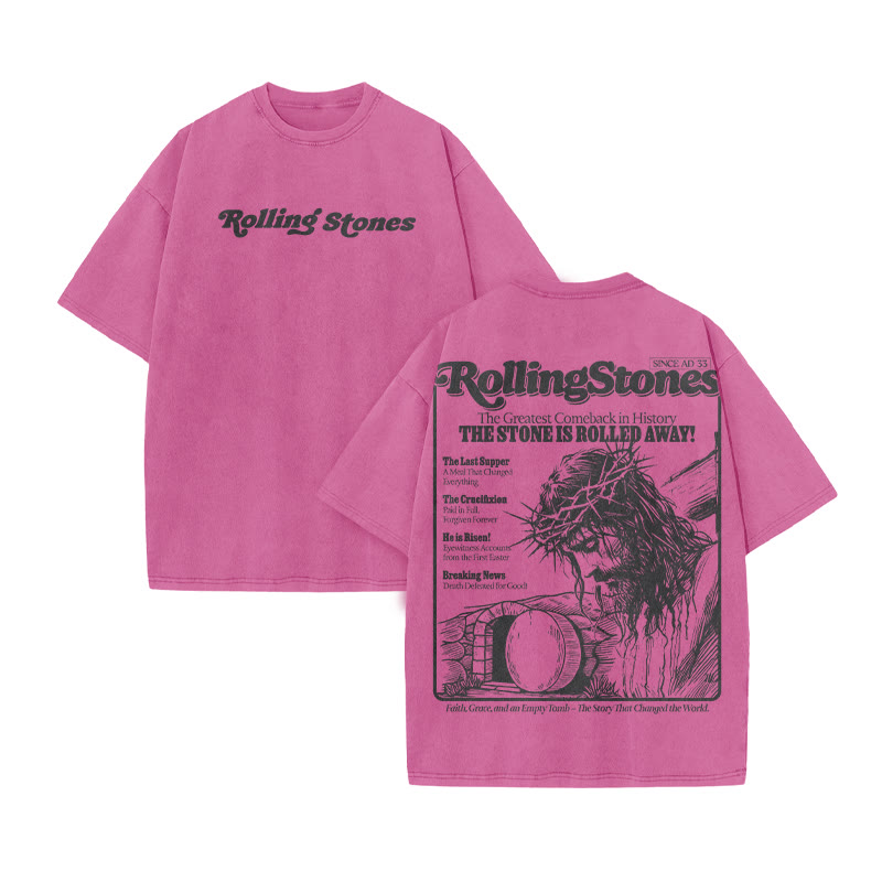 Rolling Stones The Stone Is Rolled Away Print Acid Washed T-shirt - Pink - US20-22(3XL) - image 9
