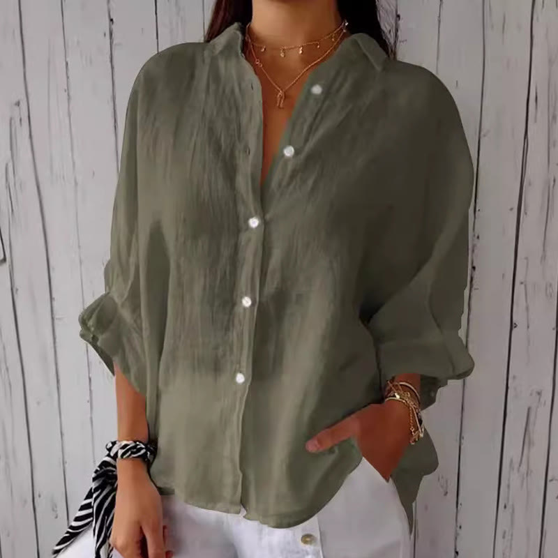 Casual Loose Three-quarter Sleeve Lapel Shirt - Green - 5XL - image 5