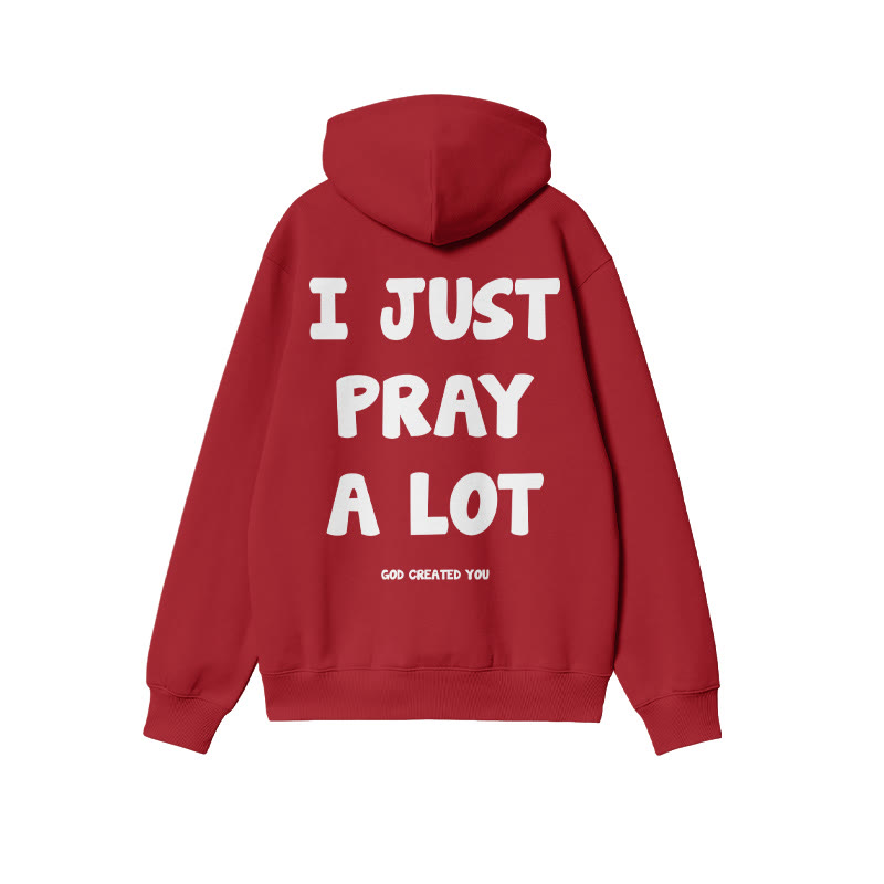 Unisex 100% Cotton I Just Pray A Lot Print Hoodie - Red - US16-18(2XL) - image 8