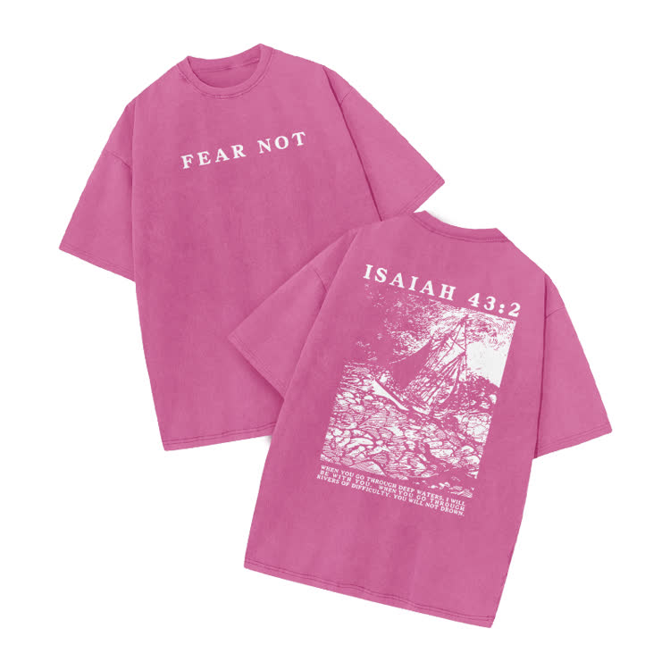 Street Fear Not Isaiah 43:2 Print Acid Washed T-shirt - Pink - US20-22(3XL) - image 9