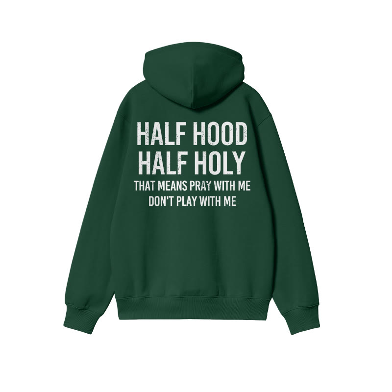 Unisex Half Hood Half Holy Print Hoodie - Green - 2XL - image 8