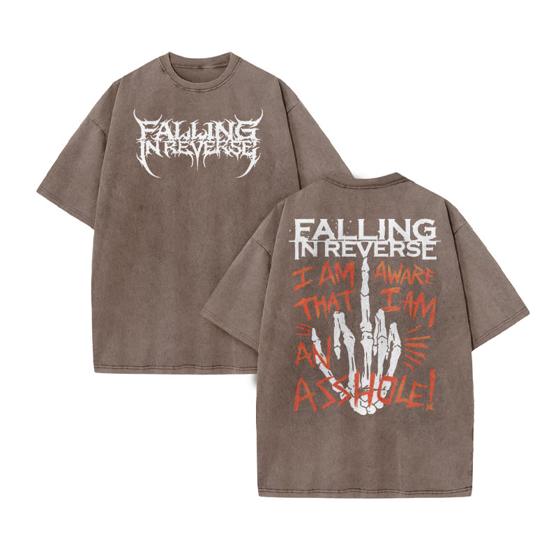 Unisex I Am Aware That I Am An A$$hole Print Acid Washed T-shirt - Coffee - US20-22(3XL) - image 5