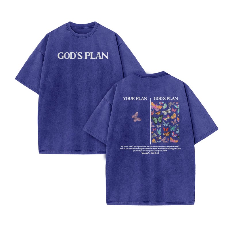 God's Plan Isaiah 55:8-9 Butterfly Print Acid Washed T-shirt - Blue - US20-22(3XL) - image 10