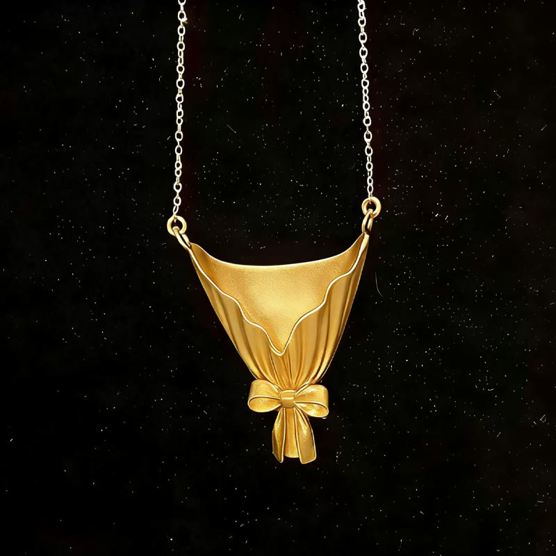 Elegant Wearable Flower Bouquet Clip Necklace - Golden - 51-60cm - image 6