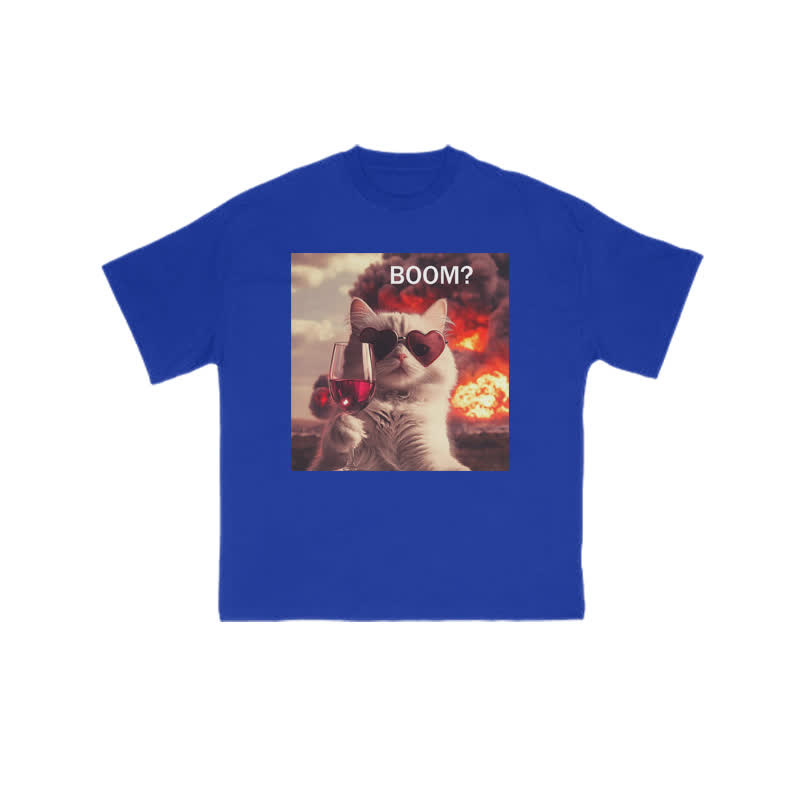 Unisex 100% Cotton Elegant And Calm Cat Print T-shirt - Blue - US16-18(2XL) - image 6