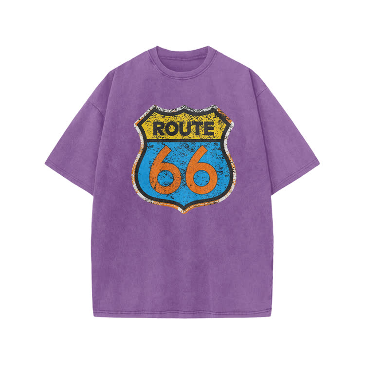 Vintage Route 66 Distressed Graphic Print Acid Washed T-shirt - Purple - US20-22(3XL) - image 8