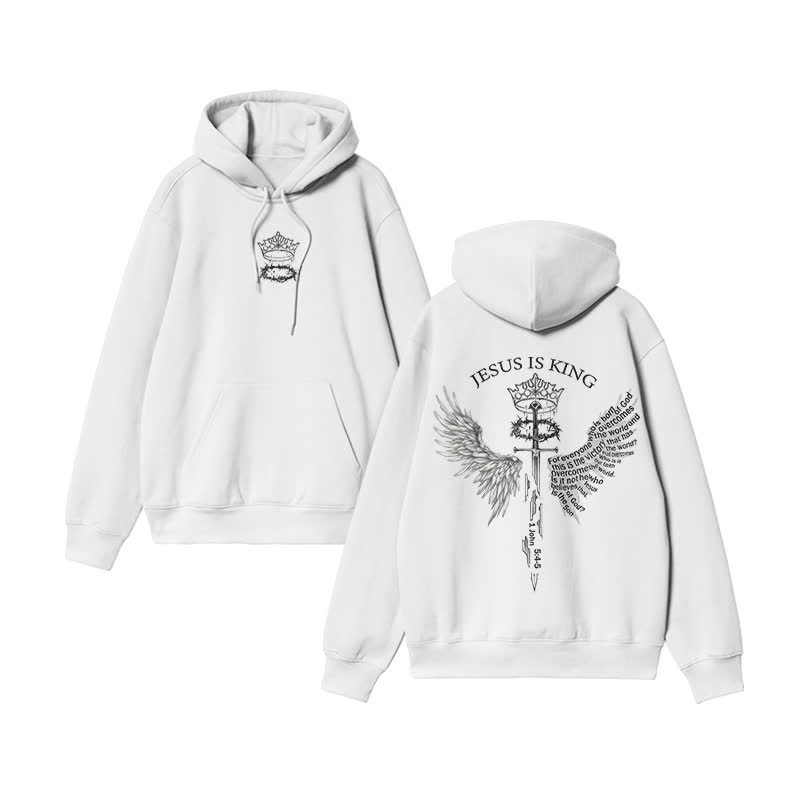 Unisex 100% Cotton Jesus Is King Wings Scripture Design Print Hoodie - White - US16-18(2XL) - image 4