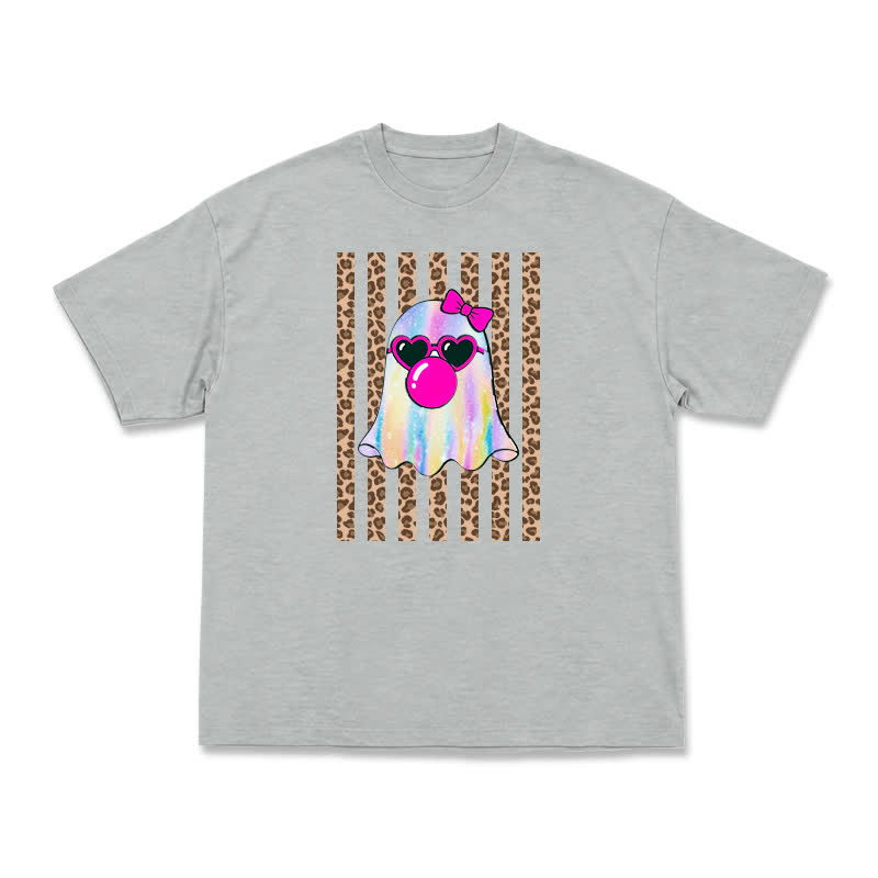 Street Style Iridescent Ghost Leopard Panel Oversized T-Shirt - Grey - US16-18(2XL) - image 13