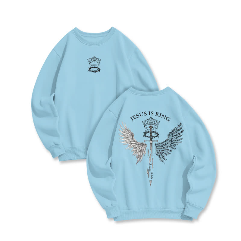 Unisex 100% Cotton Jesus Is King Print Sweatshirt - Blue - US16-18(2XL) - image 5