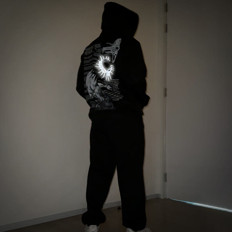 Unisex Reflective Crown Of Thorns Print Hoodie Set