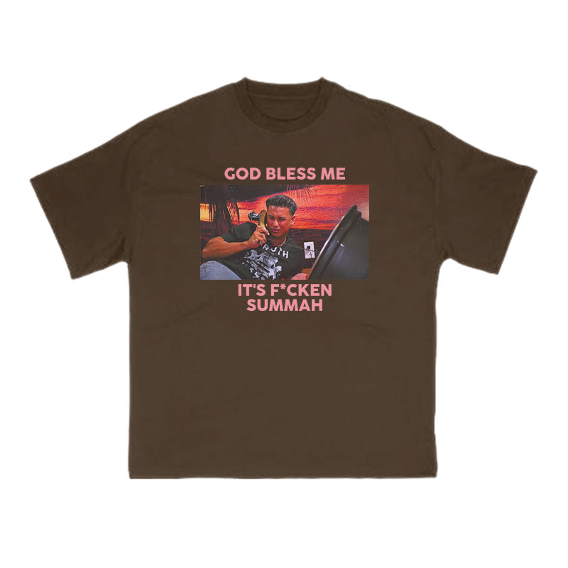 God Bless Me It's F*cken Summah Print T-shirt - Coffee - US16-18(2XL) - image 6