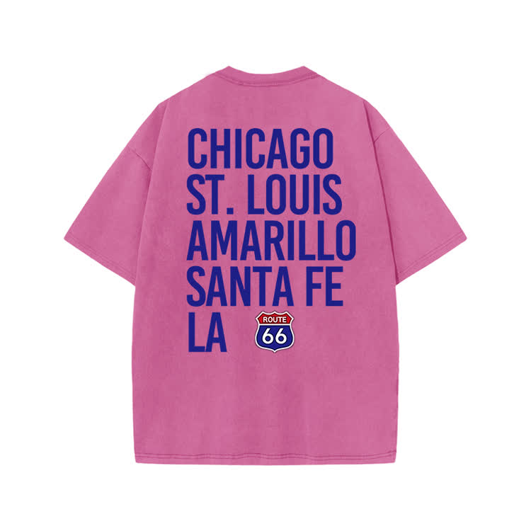 Vintage Route 66 City Print Graphic Print Acid Washed T-shirt - Pink - US20-22(3XL) - image 8