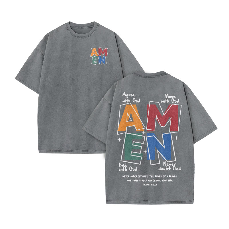 Amen Devotionally Print Acid Washed T-shirt - Grey - US20-22(3XL) - image 5
