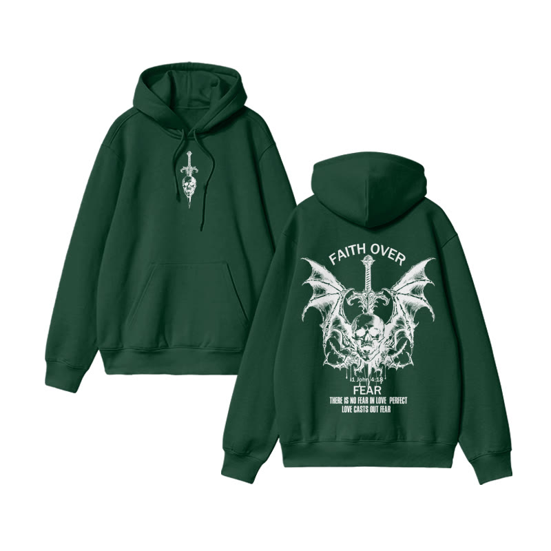 Unisex 100% Cotton Faith Over Fear  Design Print Hoodie - Green - US16-18(2XL) - image 7