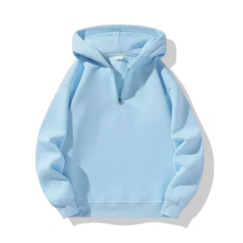 Solid Color Half-zip Hoodie - Light Blue - US20-22(3XL) - image 10