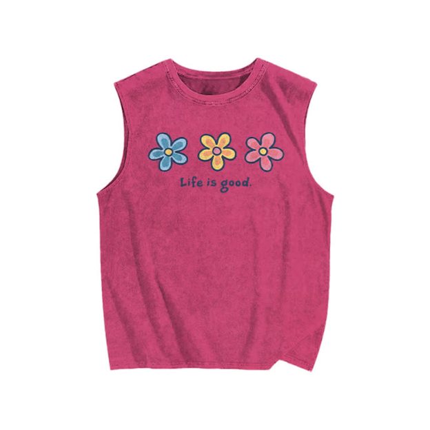  Sunny Bloom Life Is Good Print Washed Tank Top - Rose - US20-22(3XL) - image 5